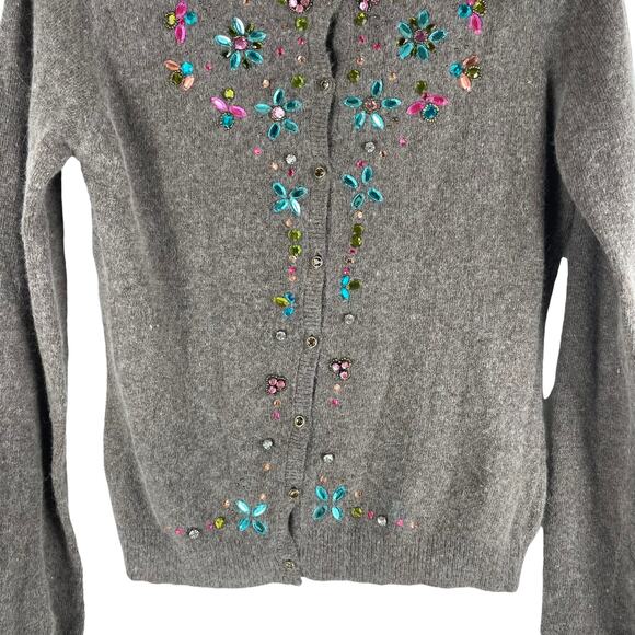 Glam Souls Cashmere Wool Blend Cardigan Rhinestone Brown Size S/M - Picture 4 of 9